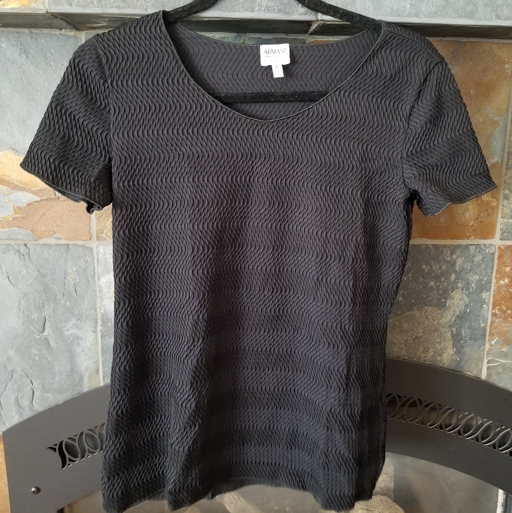 Armani Collezioni Black Short Sleeve Blouse With Wavy Textured Fabric size 8